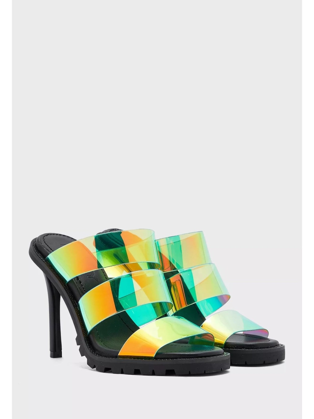 DKNY ROSLIN Iridescent Brand New Multi-Strip High Heel Mule